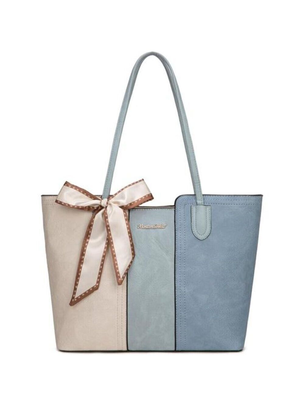 Montana West Medium Tote Bag Pink & Blue Vegan Leather Top Handle Satchel